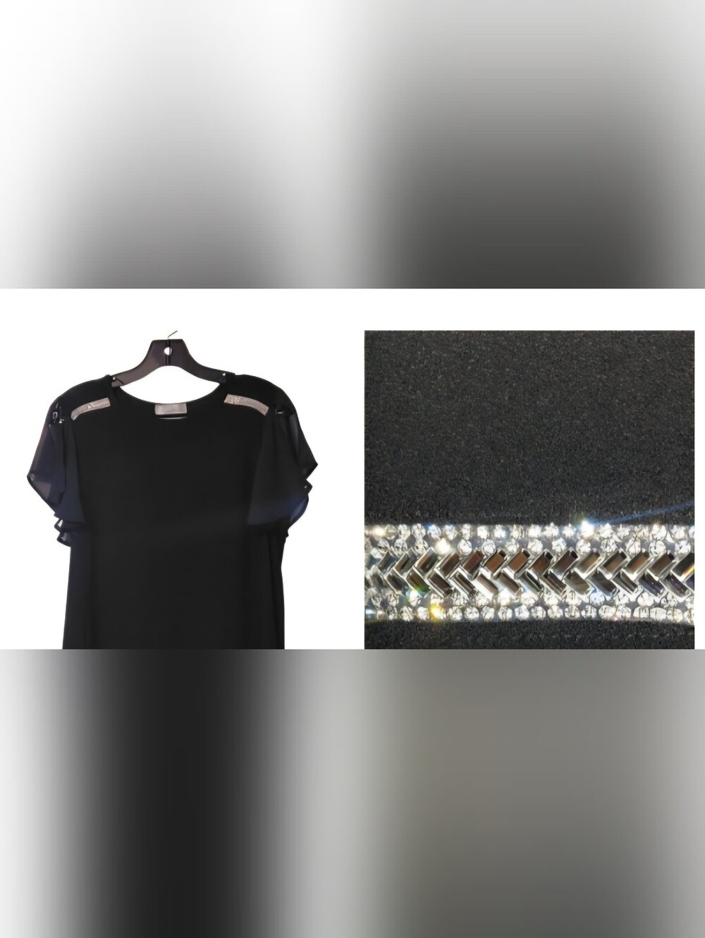 Small Petite Baguette Rhinestones  Chiffon Black Evening Wear Top 89th + Madison